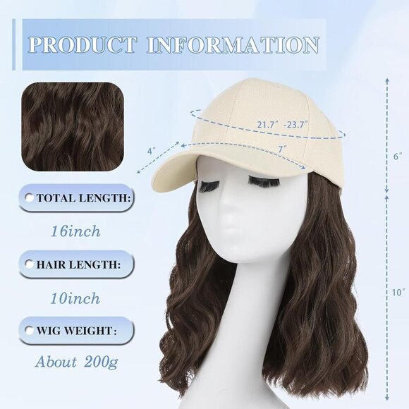 Hat Wig Women Baseball Cap with Hair Attached Short Wave Synthetic Adjustable main image 6